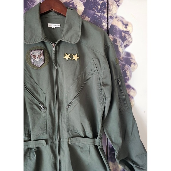 Good American Olive Green Utility Flight Suit Romper Shorts w/ Wings Patch 2 / M - Picture 3 of 13
